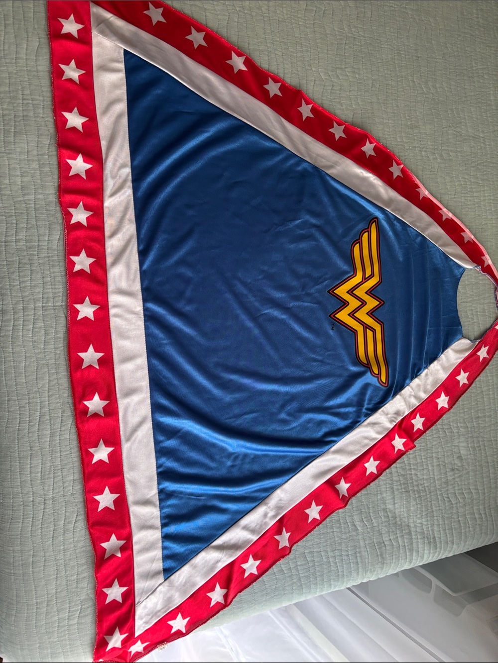 Woman’s Wonder Woman Superhero Cape in Blue, Red and White with Gold Emblem